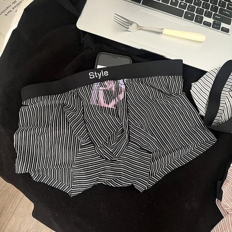 贾鲁萨加高端时尚夏季男士抑菌复古条纹单层透明超薄冰丝平角内裤