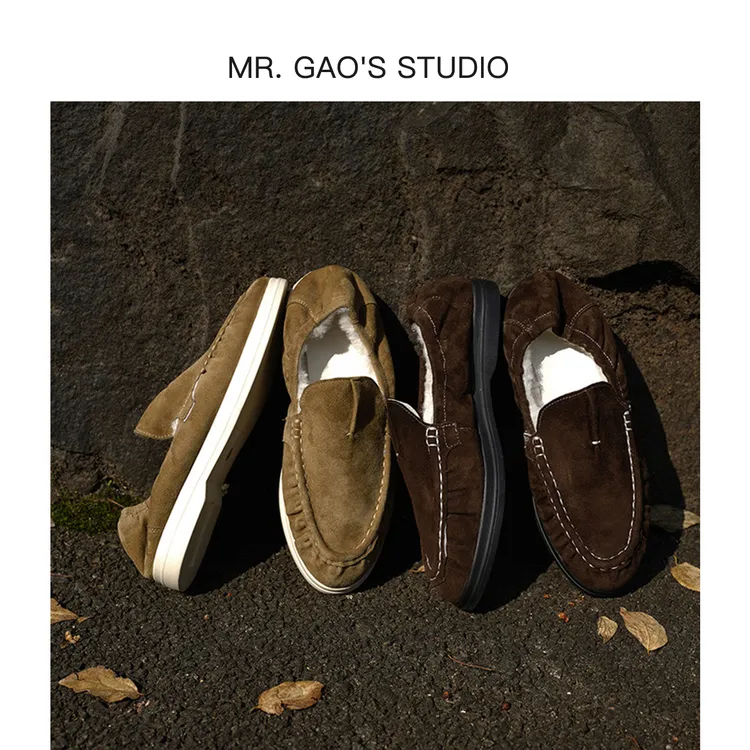 极简老钱风舒适百搭软底加绒单鞋复古一脚蹬羊猄绒真皮低帮女鞋