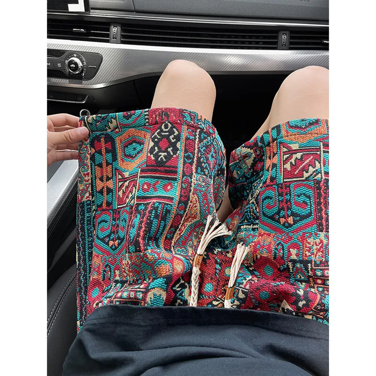 民族风编织短裤男夏季小众设计感嘻哈运动裤子宽松休闲沙滩五分裤