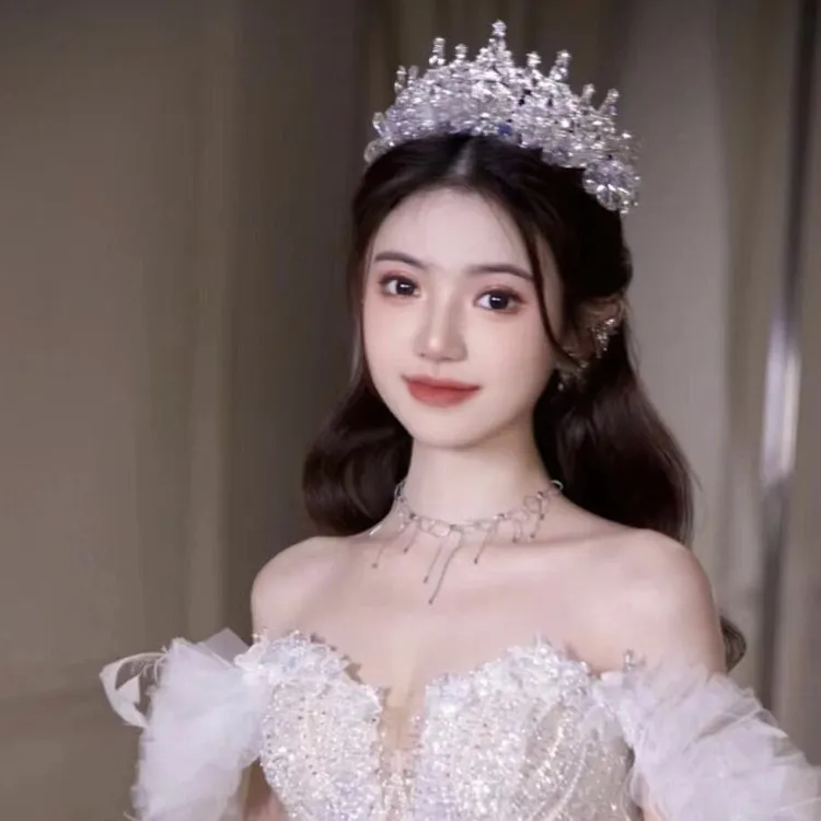 新娘皇冠配饰韩式唯美婚饰公主超闪水晶网红金色白色简约结婚发饰