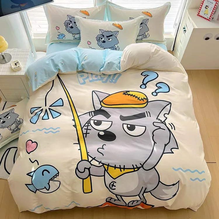 灰太狼纯棉床上四件套全棉2025新款儿童被套男孩宿舍床单人三件套