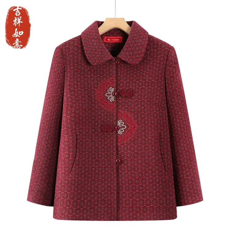奶奶春秋装外套女中老年毛呢翻领妈妈高档新款老人老太太衣服冬款