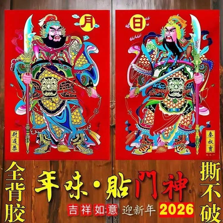 全背胶张飞关公门神贴新款防水耐晒农村特大号门神贴门神门贴自粘