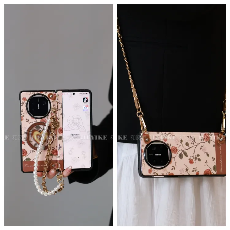 复古山茶花适用华为mateX6手机壳典藏荣耀magicv5磁吸vivoxfold5