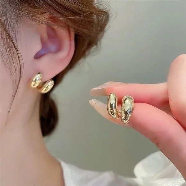 合金耳饰 法式简约金属C形交叉银针耳环高级感女轻奢小众耳钉时尚