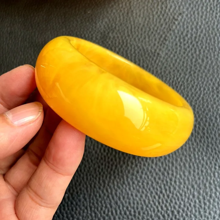 非金属珐琅手镯 时尚加宽加厚鸡油黄女士宽版精美手镯经典百搭