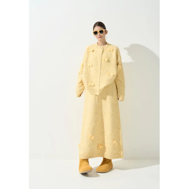 10/22【萤火微光】秋季蝴蝶结毛衣两件套女韩版针织半裙套装62818