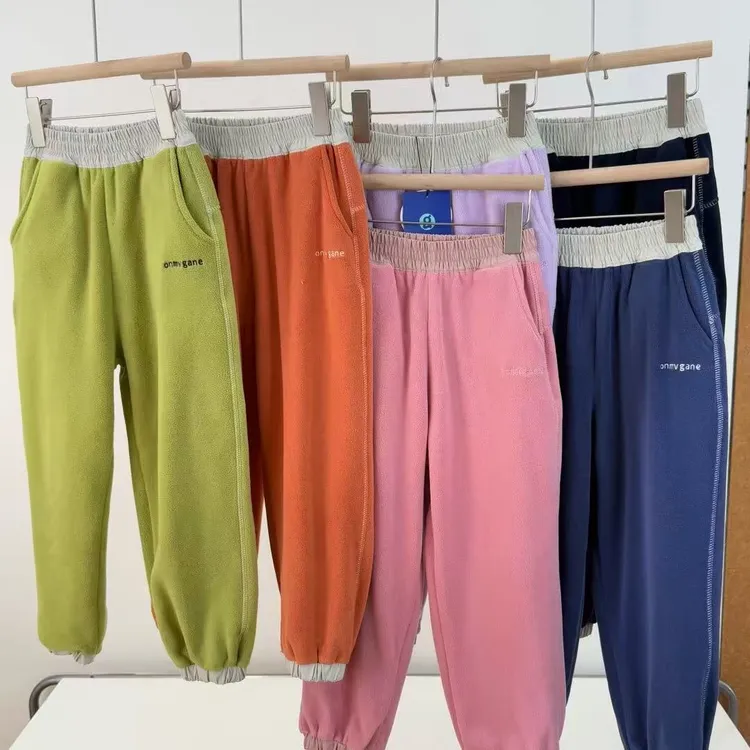 （6010)儿童糖果色加绒束脚卫裤男女童保暖加绒运动裤秋冬