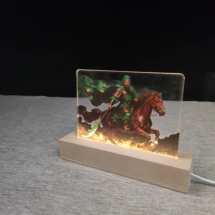 西岭橙树关羽-灯光创意透明实木底座相框摆台6寸