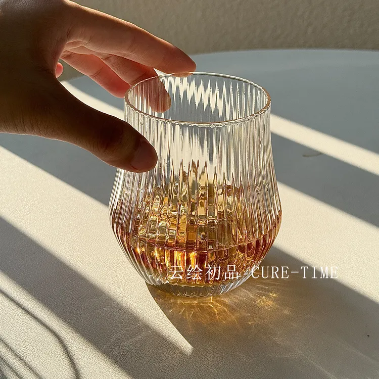 ins风玻璃杯竖条纹冰美式咖啡牛奶奶茶果汁杯仙人掌家用水杯