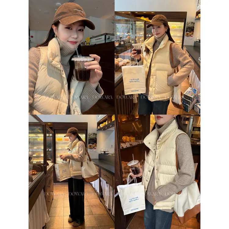 现货大婉酱微胖定制【奶芙布丁】新国标90白鸭绒女马甲羽绒服 8927D