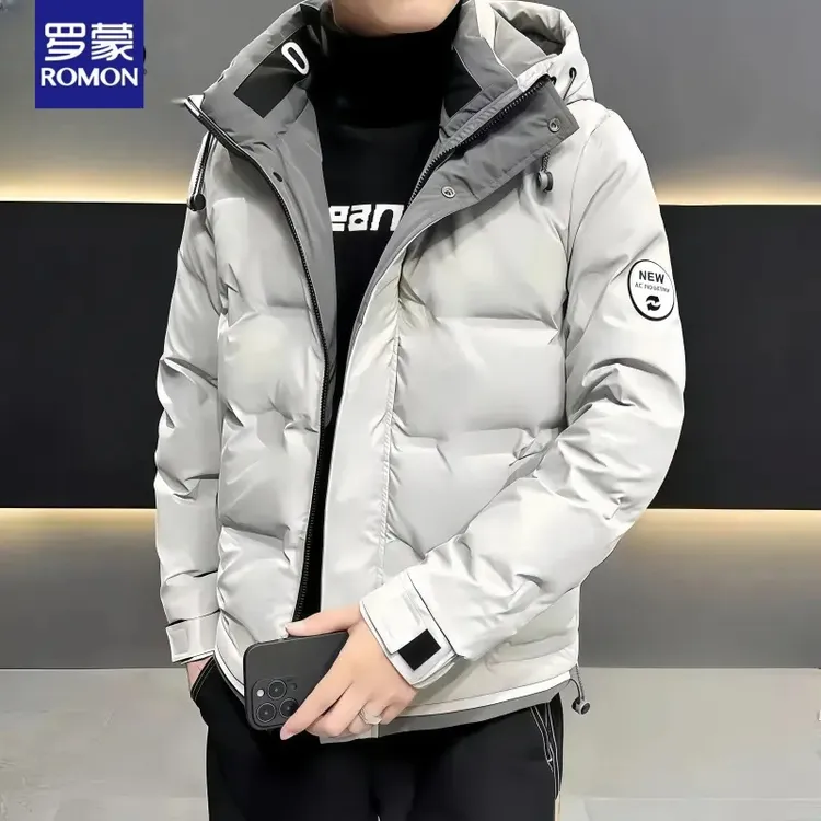 Romon/罗蒙冬季男士羽绒服冬季新款保暖防寒短款潮流休闲连帽外套
