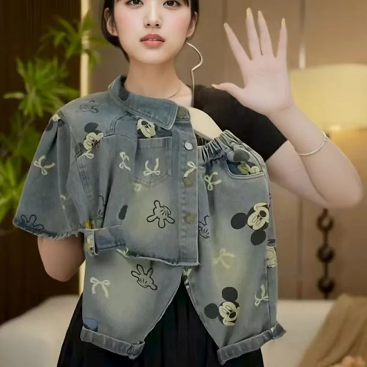 儿童春秋新款牛仔套装洋气时尚休闲印花两件套小童韩版潮流牛仔套