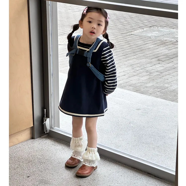 小惜亦2025春季新款韩版女童小众时髦条纹上衣背心裙宝宝洋气套装