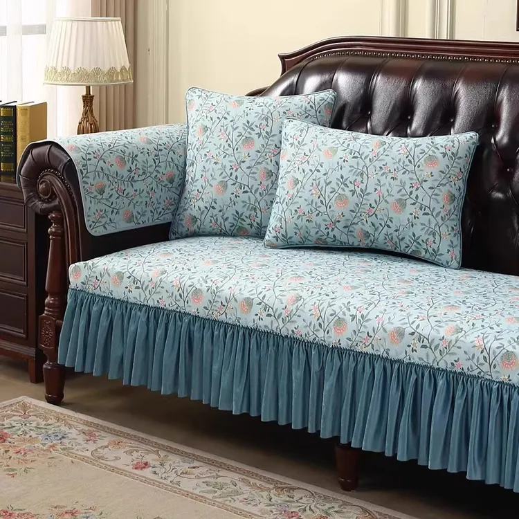美式复古沙发垫欧式奢华高级感沙发巾盖布坐垫高档防滑皮沙发套罩