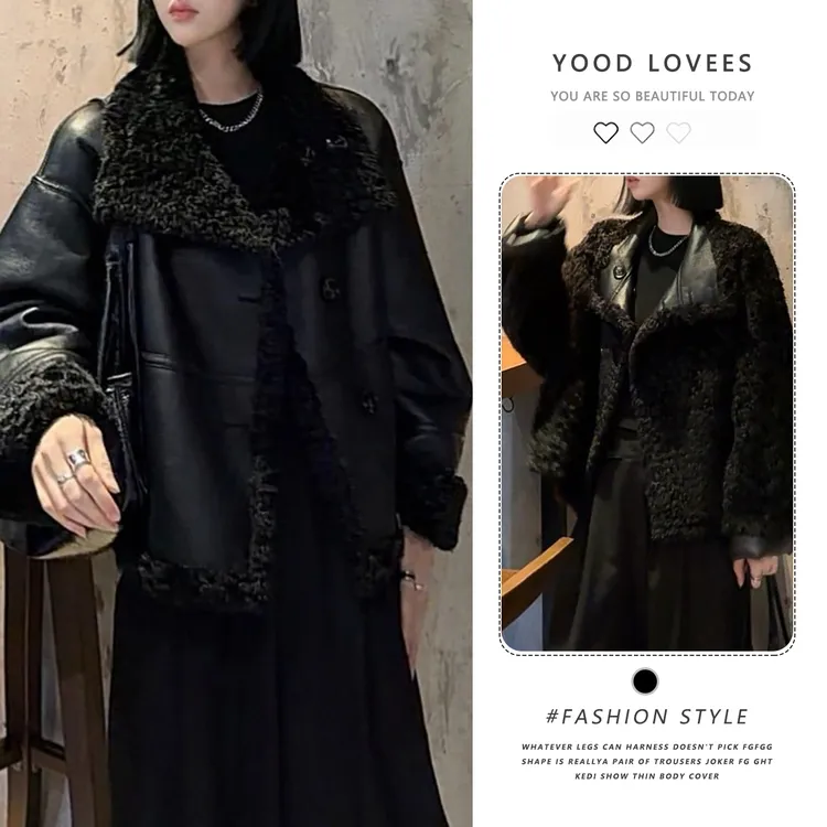 设计感时尚洋气拼接毛毛翻领外套女冬季2025新款休闲两面可穿上衣