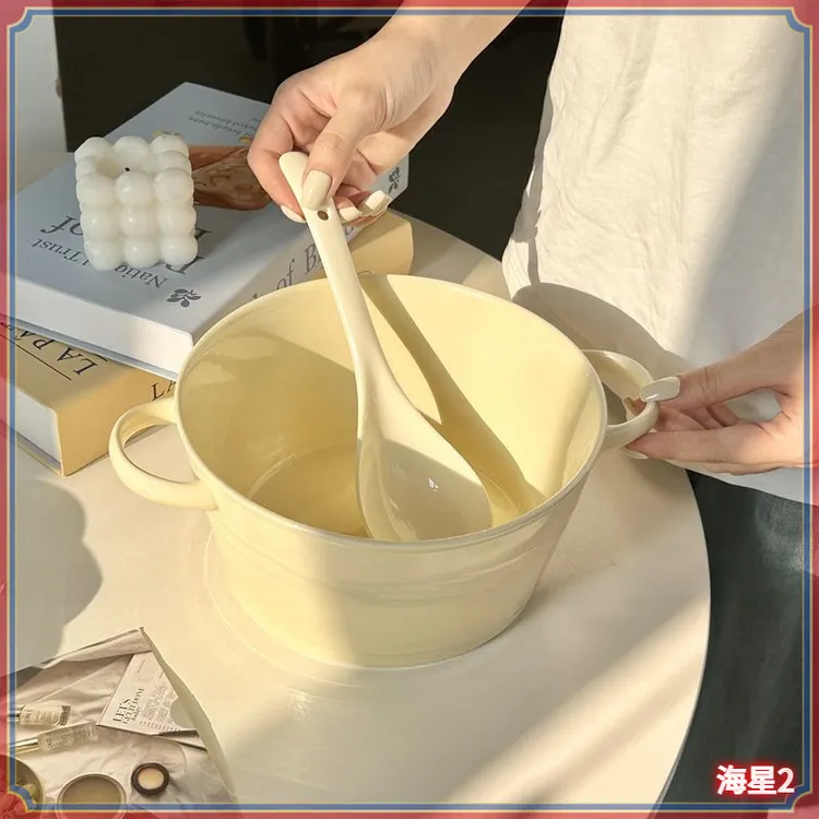 双耳汤碗陶瓷面碗家用奶油大容量泡面ins汤盆螺蛳粉甜品碗D573