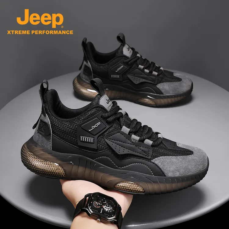 Jeep吉普户外真皮休闲鞋男鞋2025秋季新款网面运动鞋徒步登山鞋