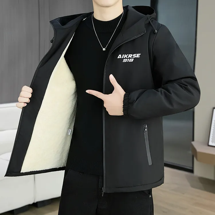 新款男士棉衣外套加绒加厚保暖修身休闲夹克短款棒球服时尚百搭袄