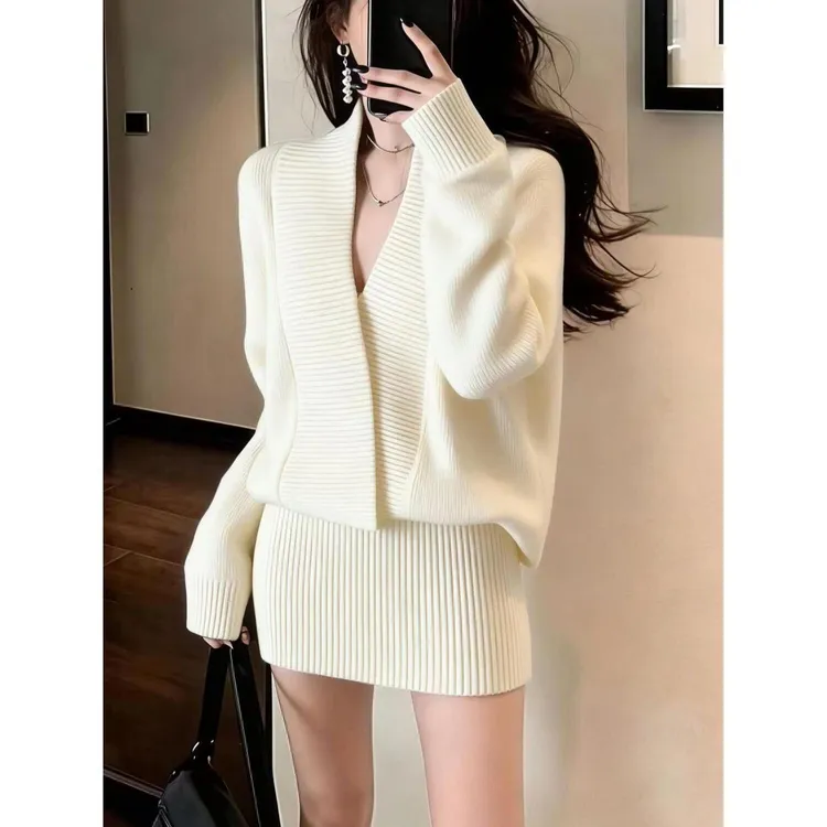 S102气场强大名媛气质女神范高级感法式轻熟大方得体白色连衣裙