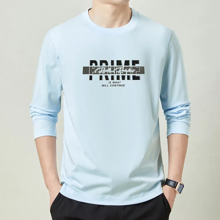 Louis Fordea路易弗狄全棉男士长袖t恤秋季新款潮流男士秋季纯色