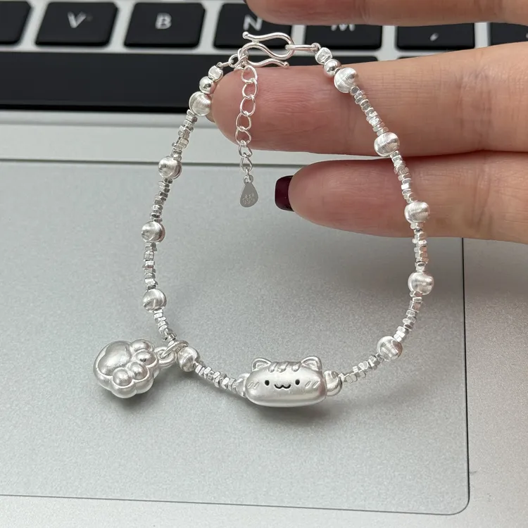 足银手链  足银手链 足银999碎银子法棍小猫猫爪爪甜美手链