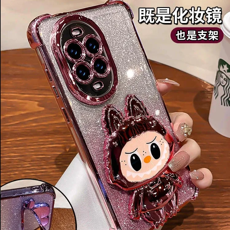 拉布布支架适用华为nova14手机壳镜子支架nova14pro闪粉气囊防摔