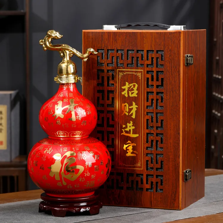 景德镇陶瓷空酒瓶5斤红色葫芦福禄摆件密封酒罐家用酒坛存酒容器