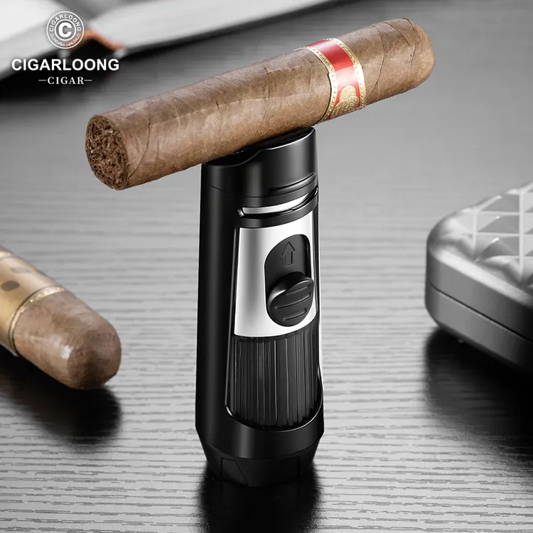 茄龙雪茄打火机双火直冲打火机带烟托带雪茄钻3合1多功能CB-25AR1