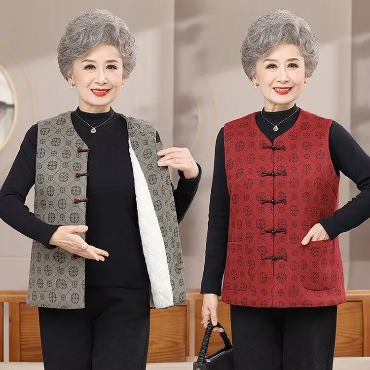 秋冬加绒加厚保暖老年人奶奶马甲60岁70大码宽松中老年妈妈装马甲