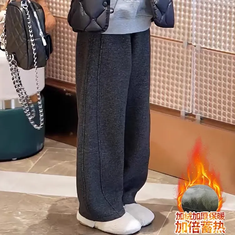 女童加绒弯刀裤秋冬2025新款儿童直筒裤子韩版女孩百搭休闲裤洋气