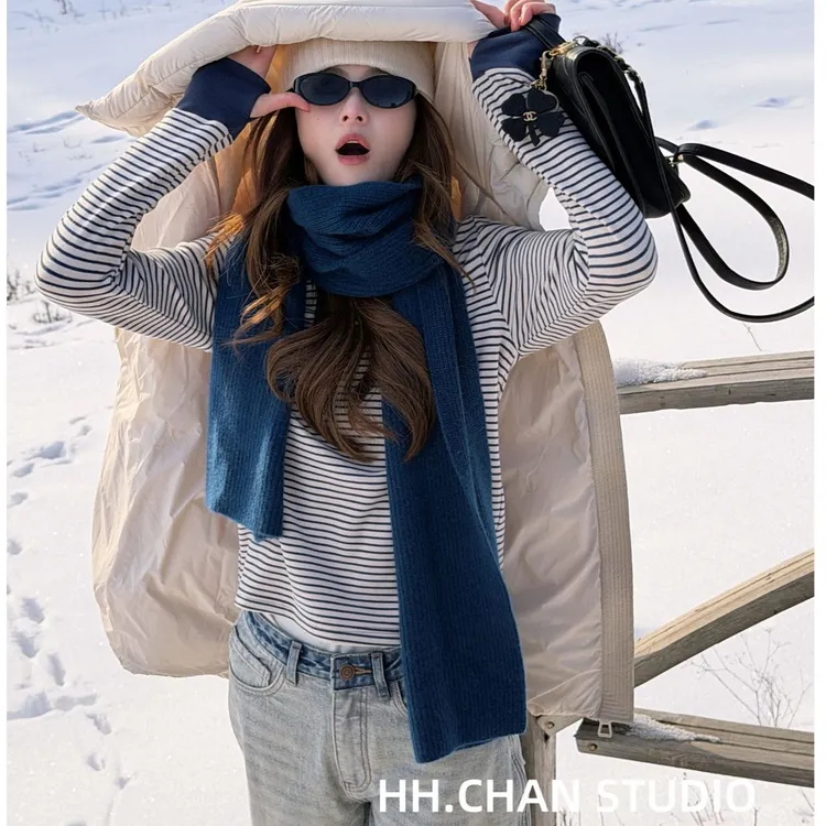 HH.CHAN“航海T”撞色拼接设计感经典条纹软糯百搭长袖T HH53D40895