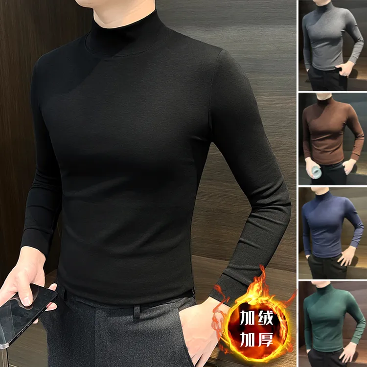 半高领男士打底衫2025新款爆款痞帅男装高级感加绒内搭长袖男T恤
