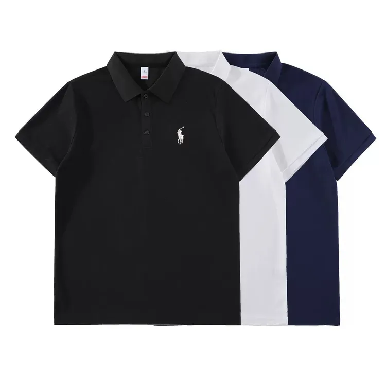 刺绣POLO衫夏季新款休闲翻领商务简约刺绣正肩情侣有领T恤