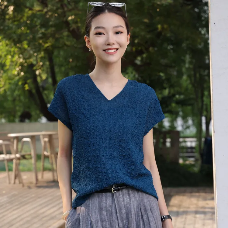ZOZO HOME | 美人皱薄美人鸢尾蓝夏季新款简线条褶皱上衣q173989p