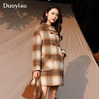 朵以2025秋冬新品格子连帽学院风双面呢大衣39DD730075