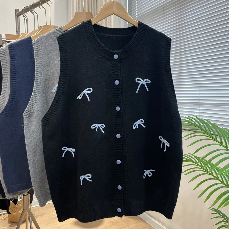 【大码】胖mm毛衣背心女大版型中长款绣花针织马甲开衫女秋冬孕妇装