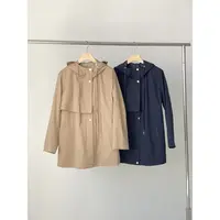 【双12大促 刻度KODU】01-JK1855春拉链连帽不规则拼接抽绳收腰风衣