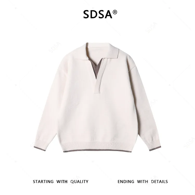 SDSA男士秋冬新款痞帅男装简约韩版假两件翻领毛衣百搭针织衫时尚