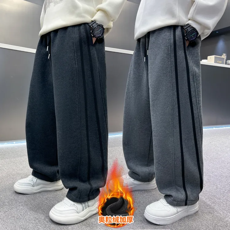 男童加绒卫裤冬季奥粒绒运动裤帅气时髦中大童裤子男孩直筒卫裤潮
