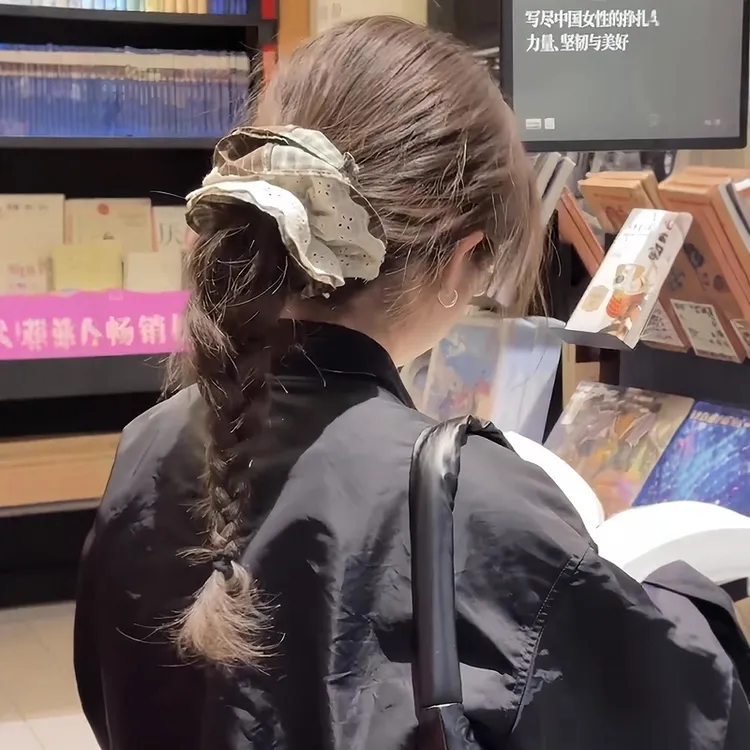 张元英同款发饰撞色双层格纹大肠发圈女高级感气质扎头绳发绳头饰