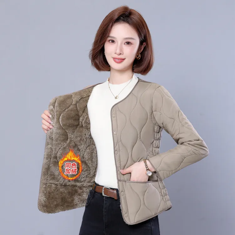 冬季加绒加厚棉衣女2025新款时尚防寒保暖修身外套棉服妈妈装爆款