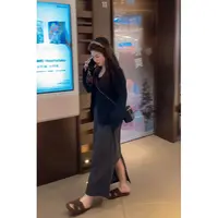 秋季新款老钱风大码女装设计感挂脖背心开衫显瘦半身裙三件套套装