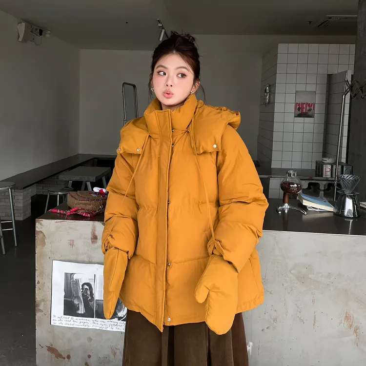 冬季大码女装小可爱连帽棉服女短款胖mm纯色棉袄外套潮
