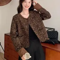 圆领小平扣豹纹时尚百搭外套女秋季新款高级感复古长袖