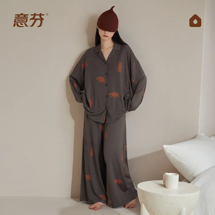 意芬2025新款睡衣女秋季纯棉长袖家居服时尚可外穿高级感春秋套装