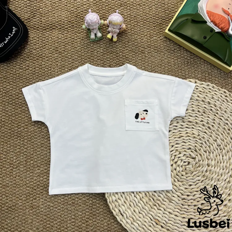 儿童纯棉t恤纯棉男童夏装宝宝新款童装小口袋百搭时尚卡通小狗