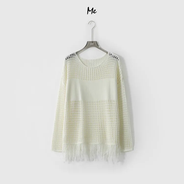 ME【毛流镂空罩衫】绵羊毛混纺镂空提花显瘦时尚百搭针织衫MESS2301