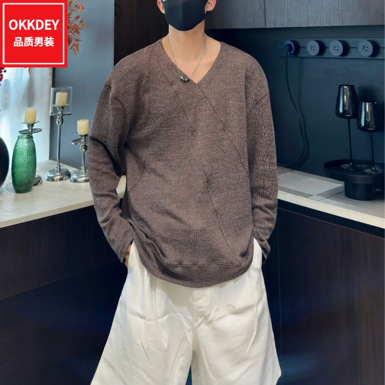 秋季新款高端男士长袖T恤宽松百搭衣服休闲打底衫痞帅慵懒风男装