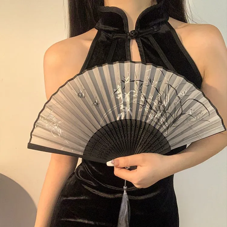 古风扇子折扇中国风女汉服舞蹈折叠扇随身携带素雅古装竹扇E602